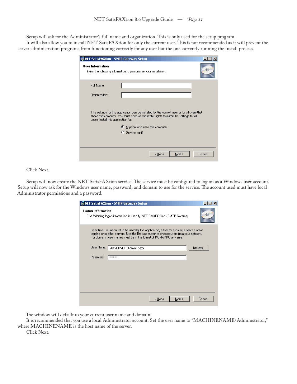 FaxBack NET SatisFAXtion 8.6 - Upgrade Guide User Manual | Page 11 / 13