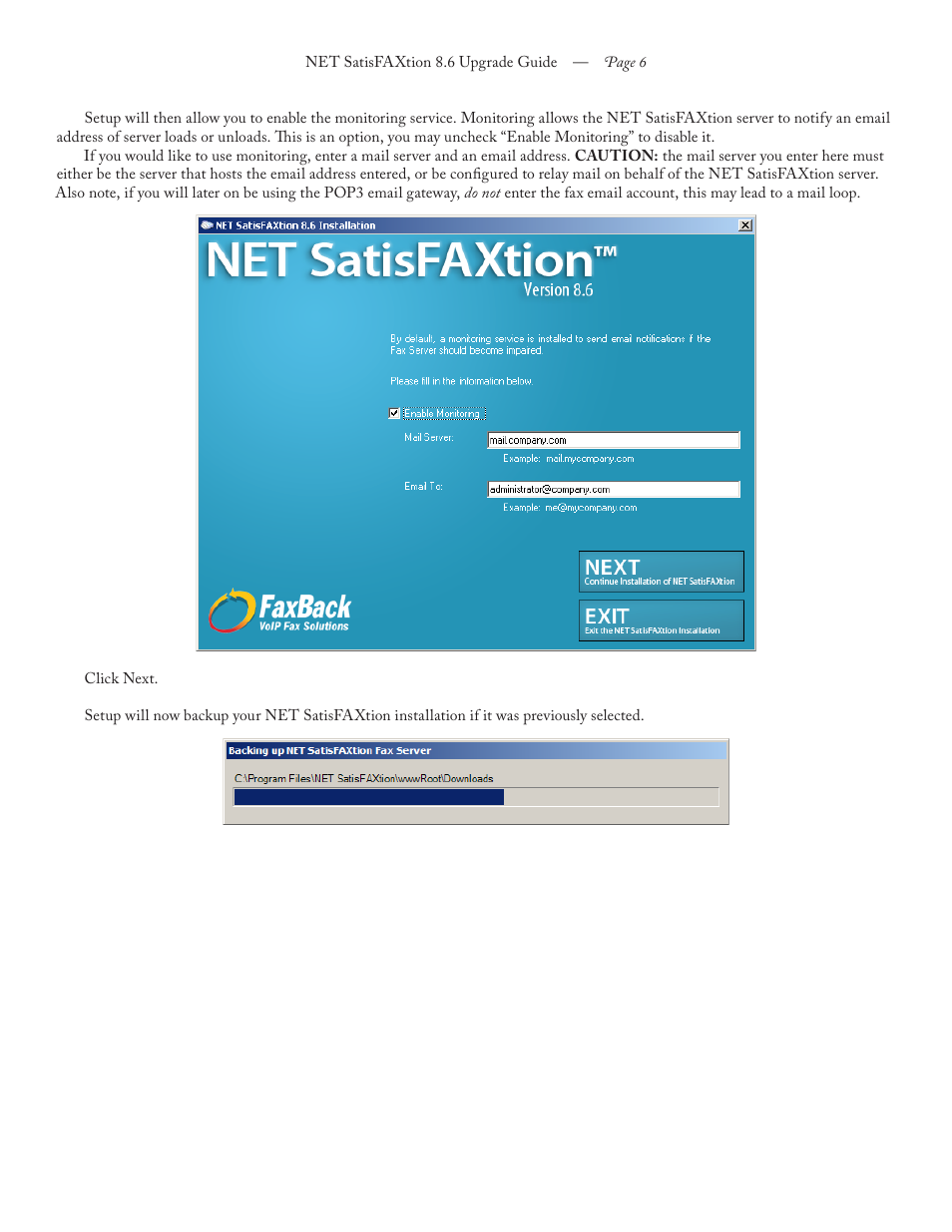 FaxBack NET SatisFAXtion 8.6 - Upgrade Guide User Manual | Page 6 / 13