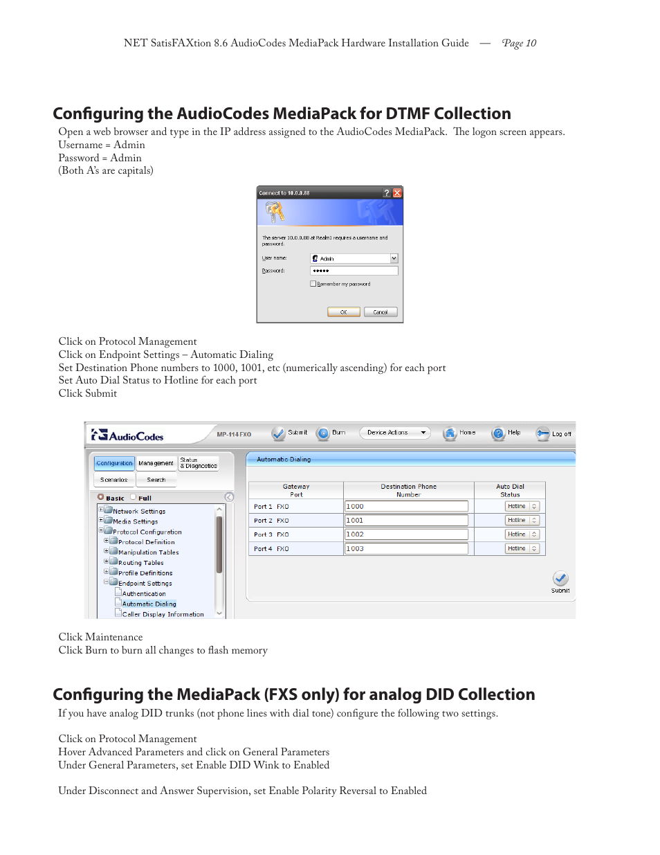 FaxBack NET SatisFAXtion 8.6 - AudioCodes MediaPack Hardware Installation Guide User Manual | Page 10 / 11