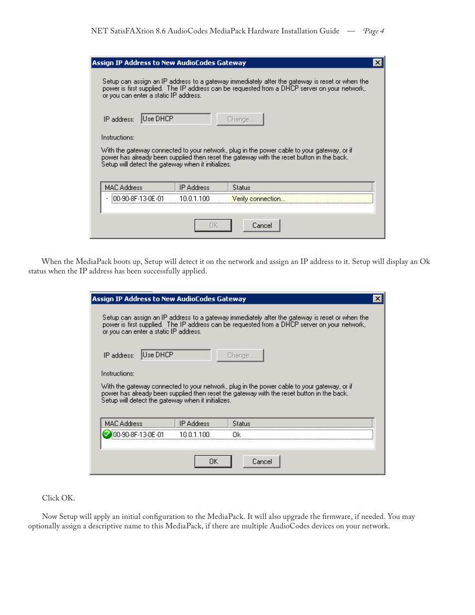 FaxBack NET SatisFAXtion 8.6 - AudioCodes MediaPack Hardware Installation Guide User Manual | Page 4 / 11