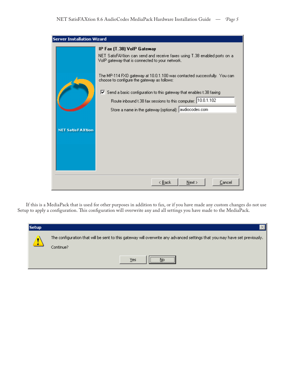 FaxBack NET SatisFAXtion 8.6 - AudioCodes MediaPack Hardware Installation Guide User Manual | Page 5 / 11