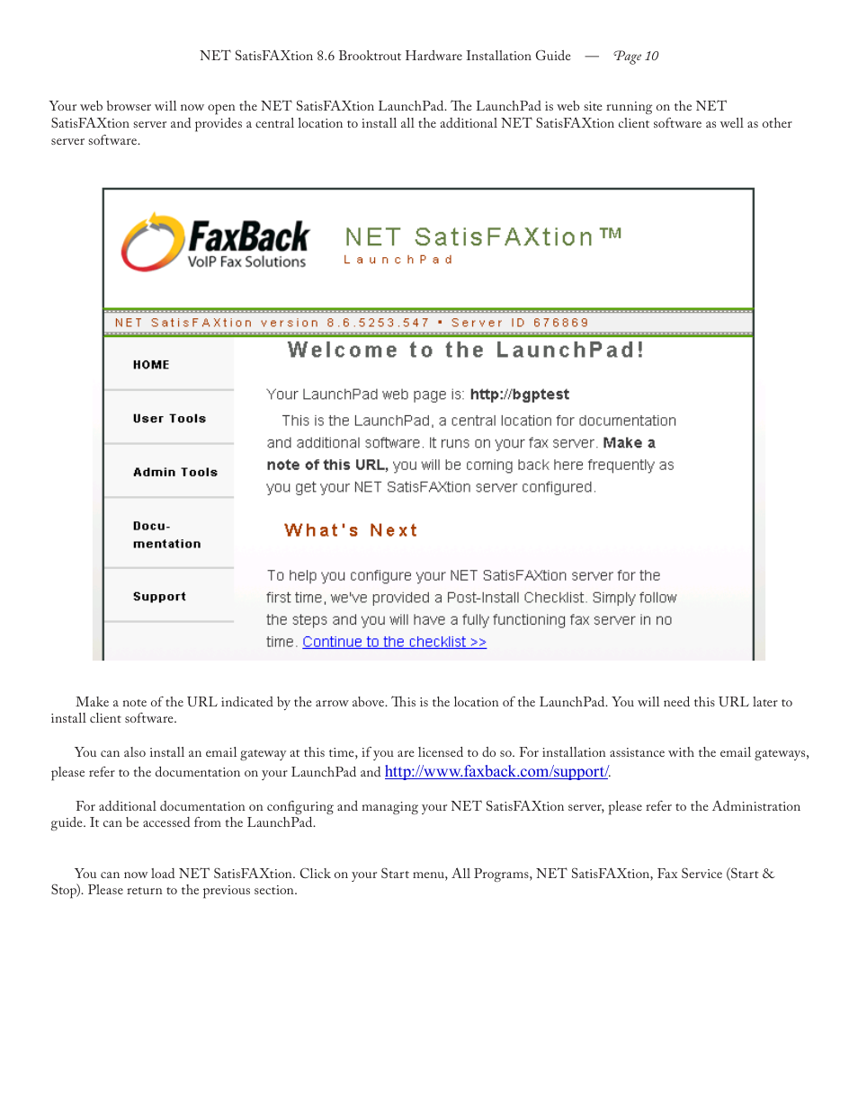 FaxBack NET SatisFAXtion 8.6 - Brooktrout Hardware Installation Guide User Manual | Page 10 / 10