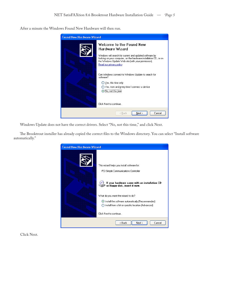 FaxBack NET SatisFAXtion 8.6 - Brooktrout Hardware Installation Guide User Manual | Page 5 / 10