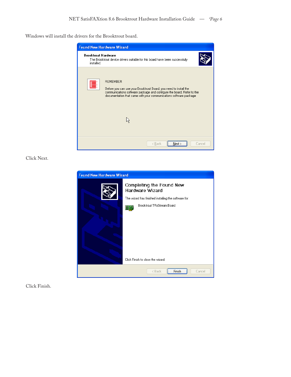 FaxBack NET SatisFAXtion 8.6 - Brooktrout Hardware Installation Guide User Manual | Page 6 / 10