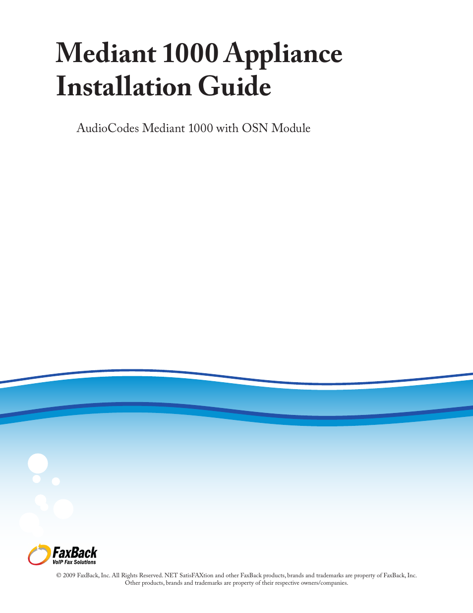 FaxBack Mediant 1000 Appliance - Installation Guide User Manual | 18 pages