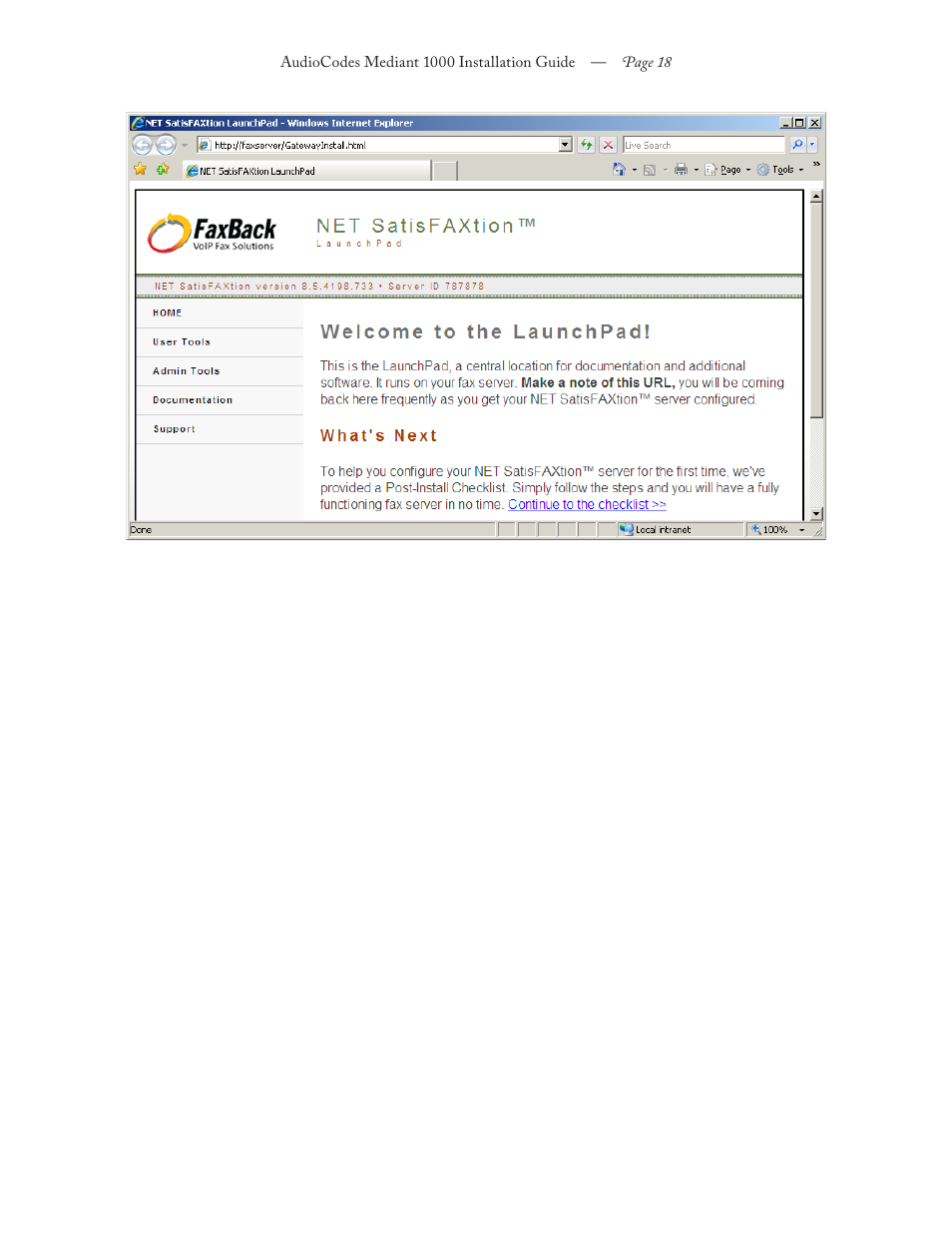 FaxBack Mediant 1000 Appliance - Installation Guide User Manual | Page 18 / 18