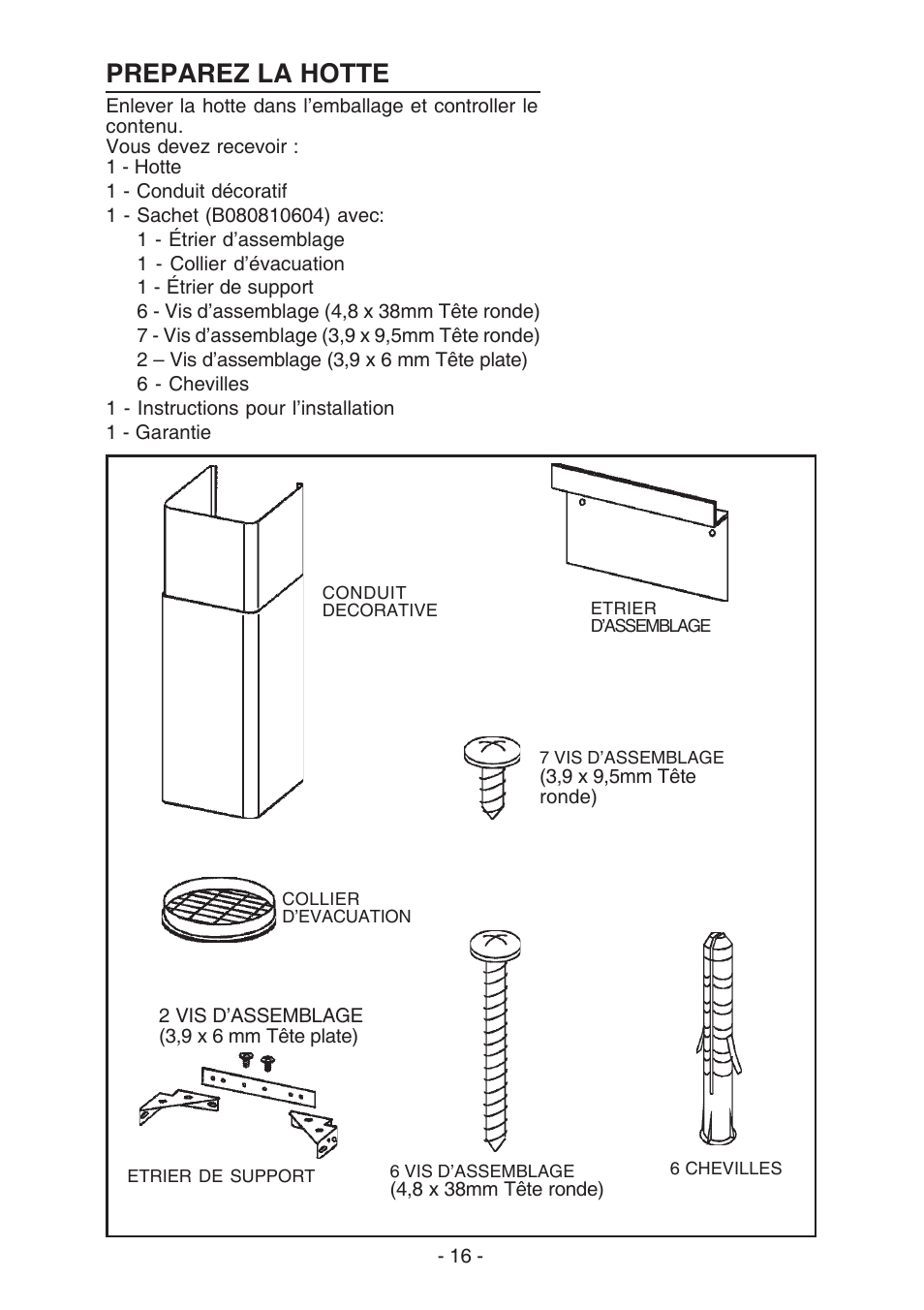 Preparez la hotte | Broan BEST K7388 User Manual | Page 16 / 40