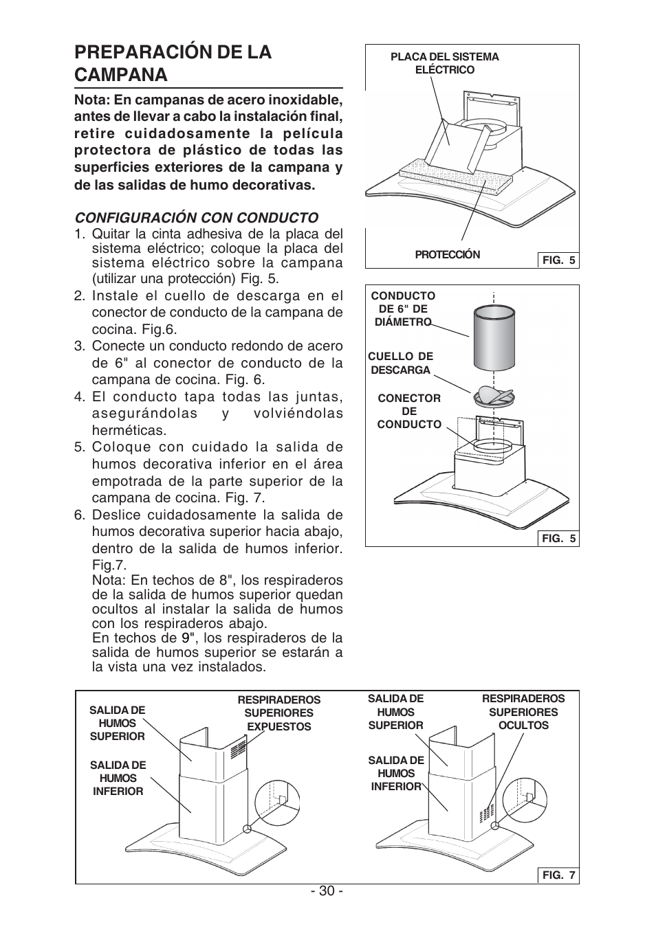 Preparación de la campana | Broan BEST K7388 User Manual | Page 30 / 40
