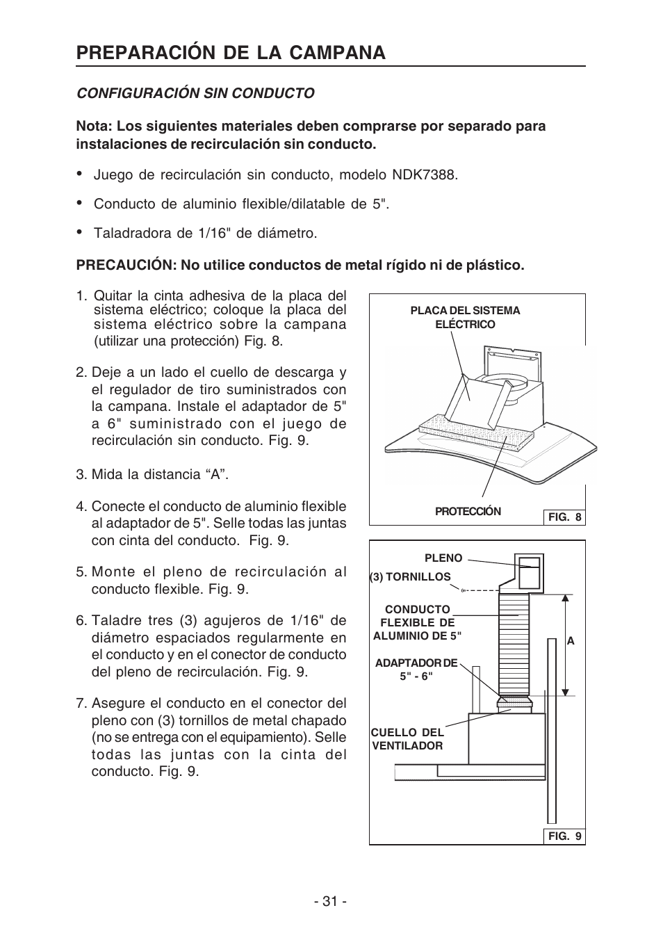 Preparación de la campana | Broan BEST K7388 User Manual | Page 31 / 40