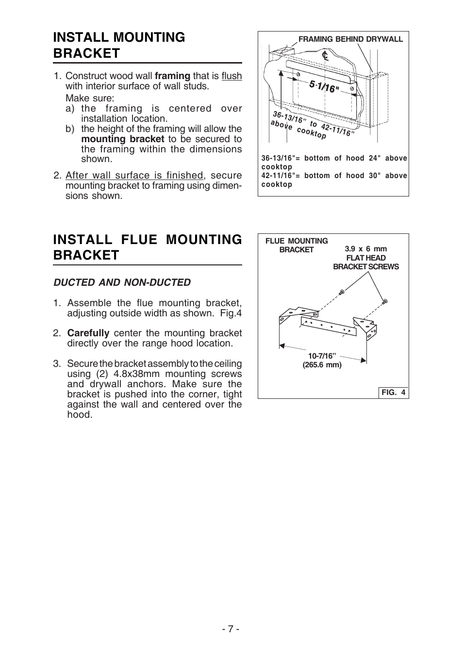 Install mounting bracket, Install flue mounting bracket | Broan BEST K7388 User Manual | Page 7 / 40