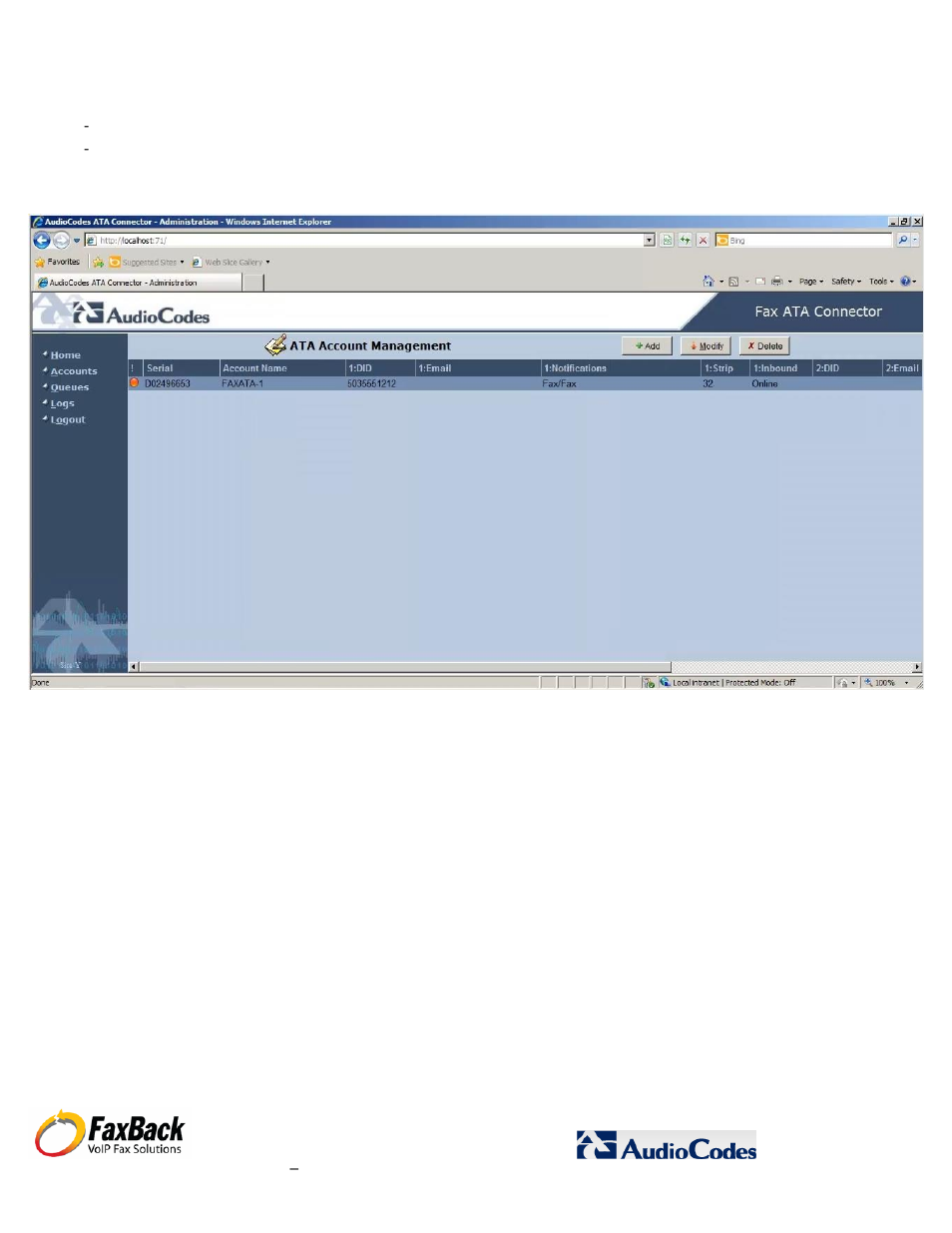 FaxBack AudioCodes Fax Connector for NET SatisFAXtion SBE / EE - Basic Fax ATA Configuration Guide User Manual | Page 10 / 17