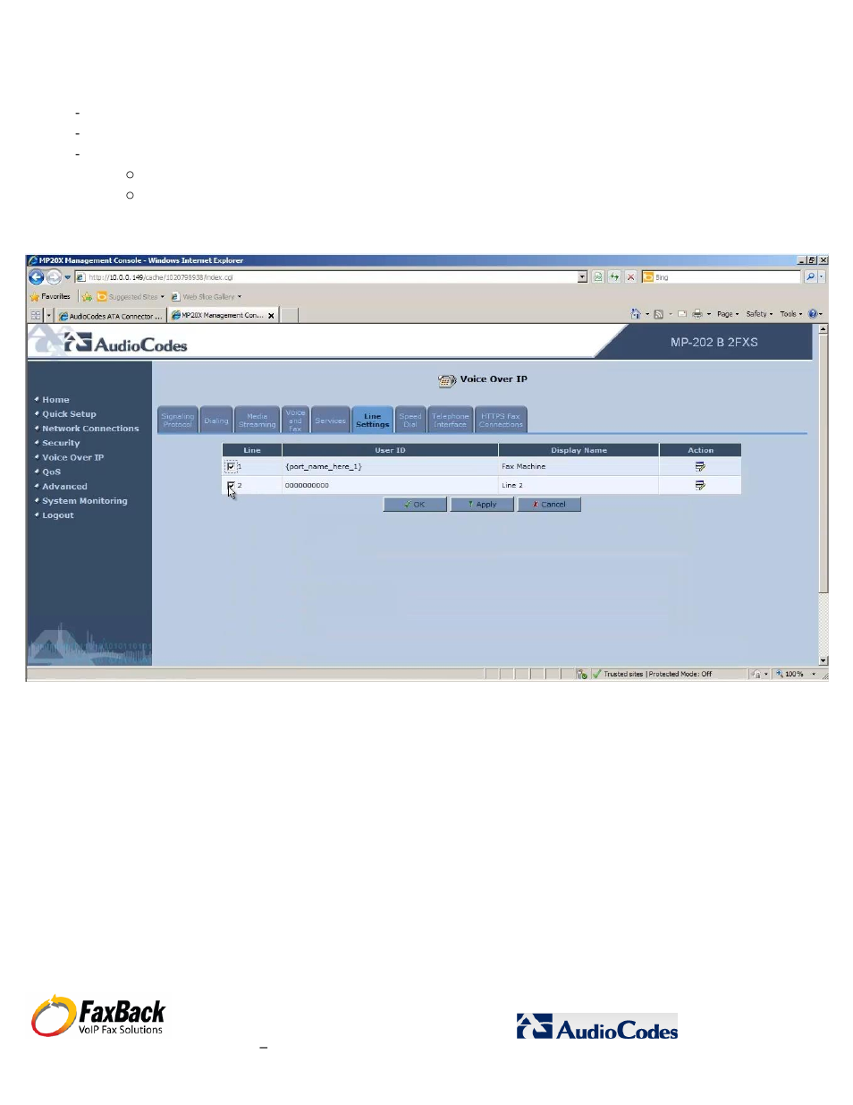 FaxBack AudioCodes Fax Connector for NET SatisFAXtion SBE / EE - Basic Fax ATA Configuration Guide User Manual | Page 12 / 17