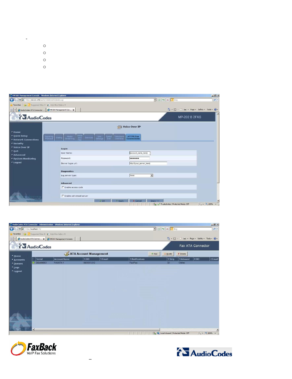 FaxBack AudioCodes Fax Connector for NET SatisFAXtion SBE / EE - Basic Fax ATA Configuration Guide User Manual | Page 15 / 17