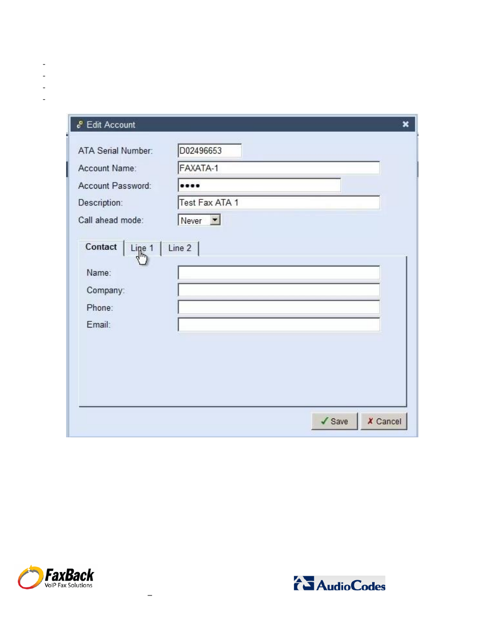 FaxBack AudioCodes Fax Connector for NET SatisFAXtion SBE / EE - Basic Fax ATA Configuration Guide User Manual | Page 7 / 17