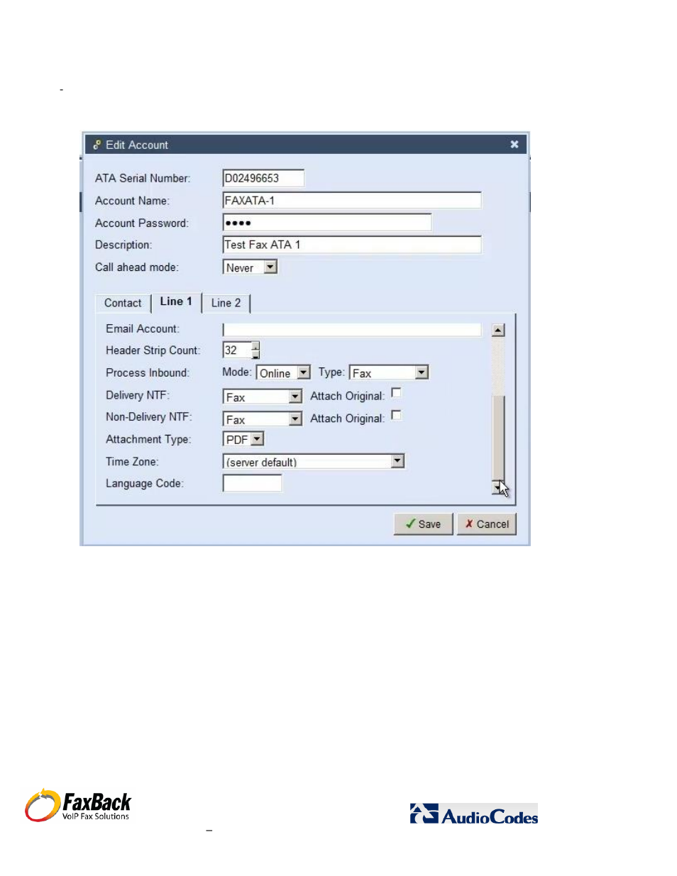 FaxBack AudioCodes Fax Connector for NET SatisFAXtion SBE / EE - Basic Fax ATA Configuration Guide User Manual | Page 9 / 17