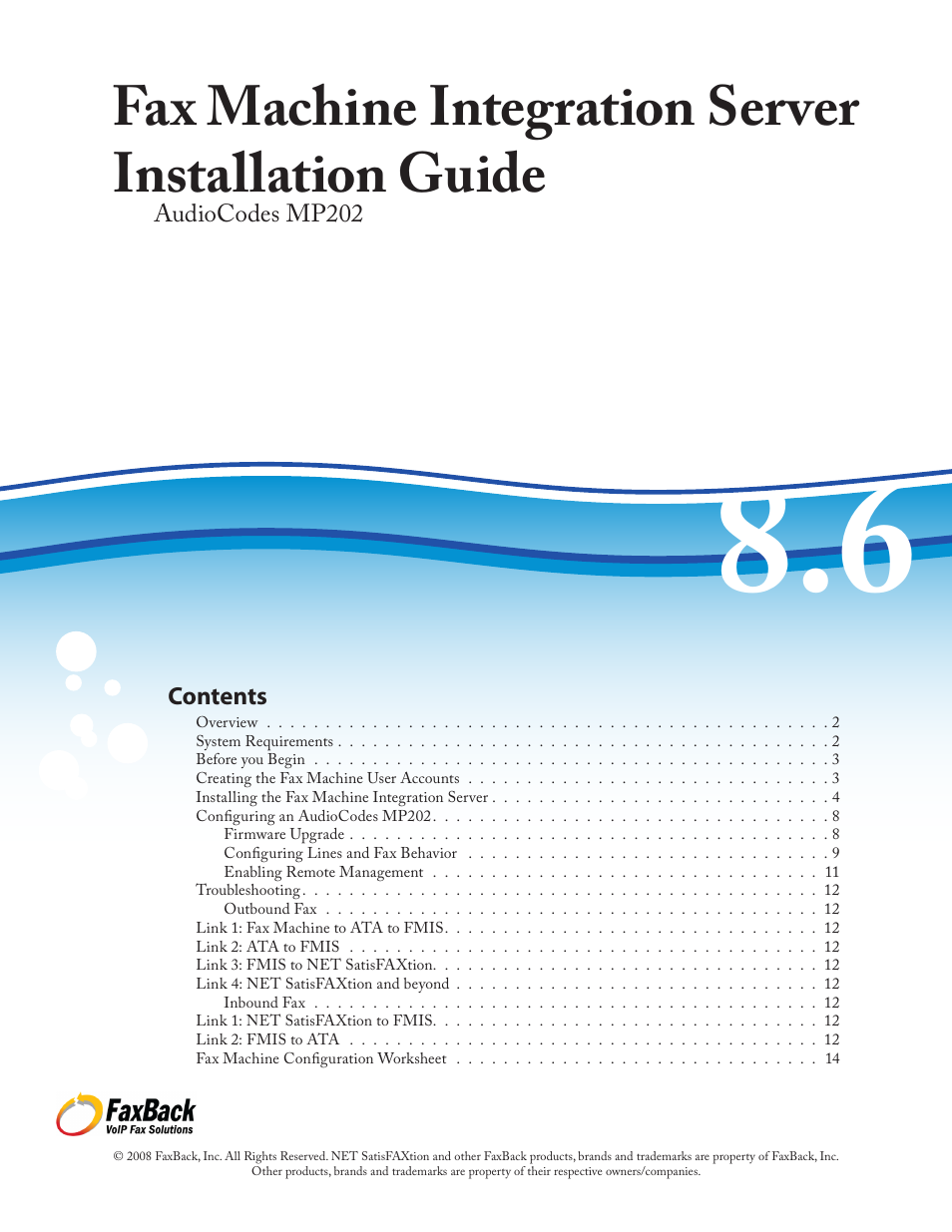 FaxBack Fax Machine Integration Server - AudioCodes MP202 User Manual | 14 pages
