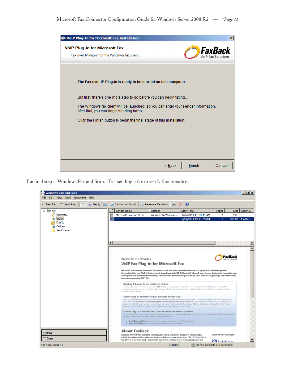 FaxBack Connector for Microsoft Fax - Configuration Guide For Windows Server 2008 R2 User Manual | Page 11 / 11