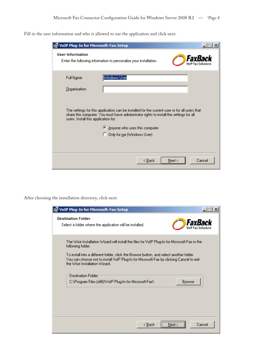 FaxBack Connector for Microsoft Fax - Configuration Guide For Windows Server 2008 R2 User Manual | Page 8 / 11