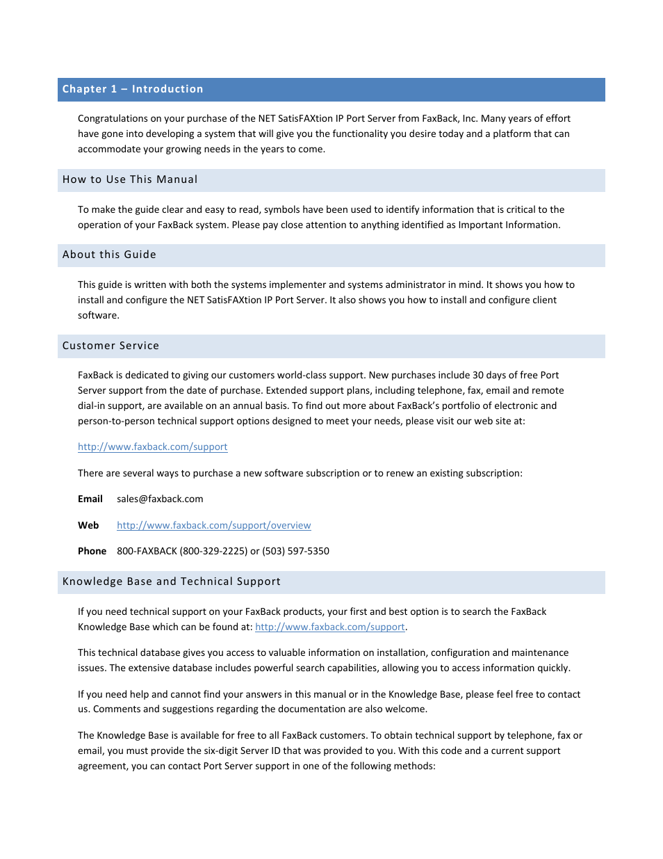 FaxBack Port Server - Manual User Manual | 52 pages