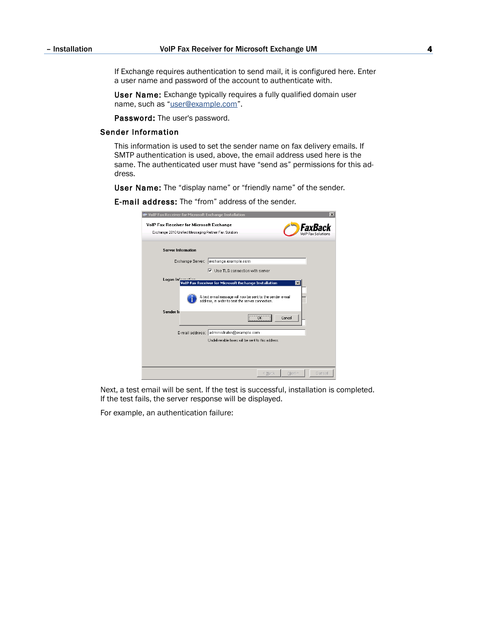 FaxBack VoIP Fax Receiver for Microsoft Exchange 2010 UM User Manual | Page 4 / 8