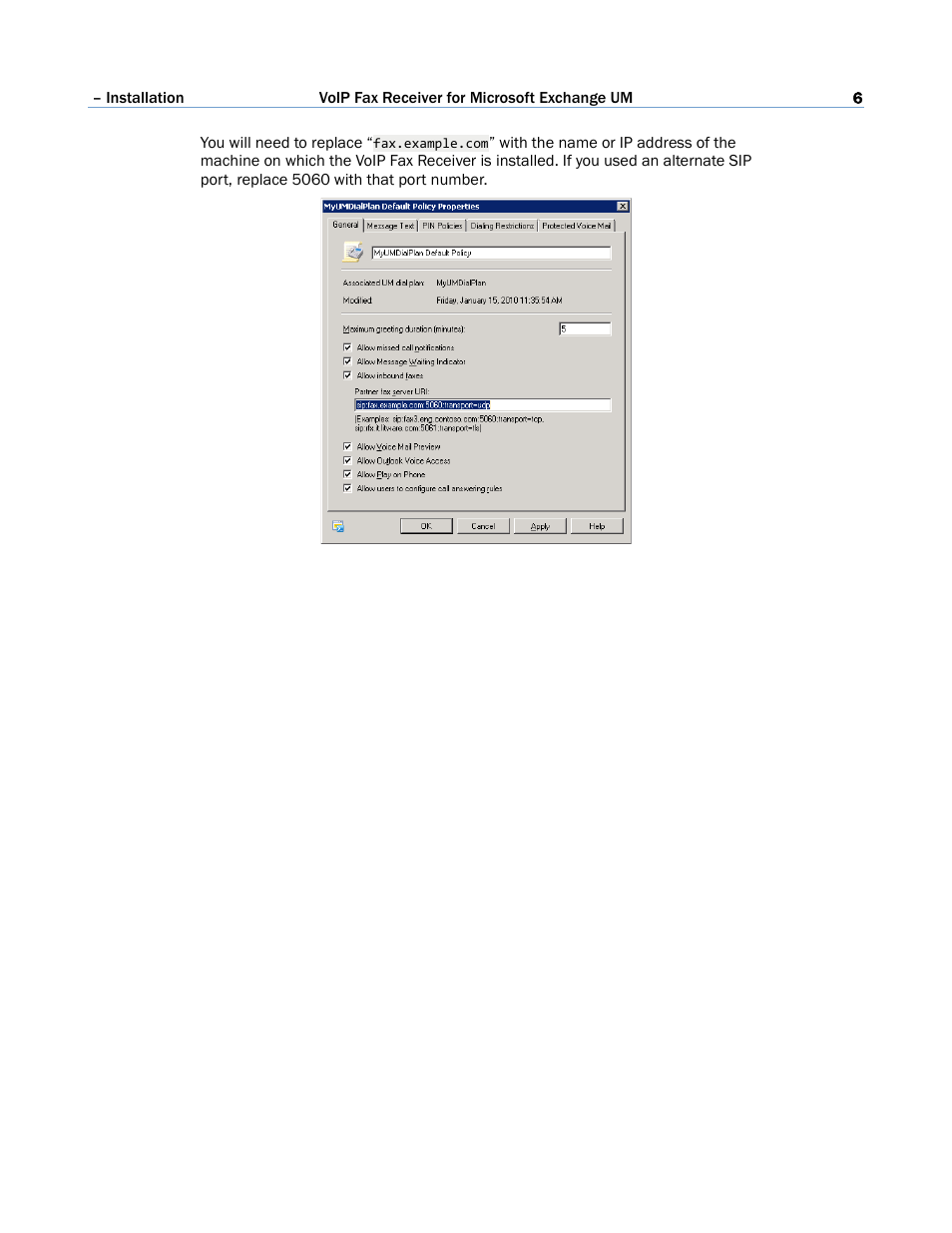 FaxBack VoIP Fax Receiver for Microsoft Exchange 2010 UM User Manual | Page 6 / 8