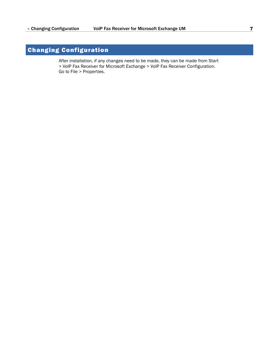 Changing configuration | FaxBack VoIP Fax Receiver for Microsoft Exchange 2010 UM User Manual | Page 7 / 8
