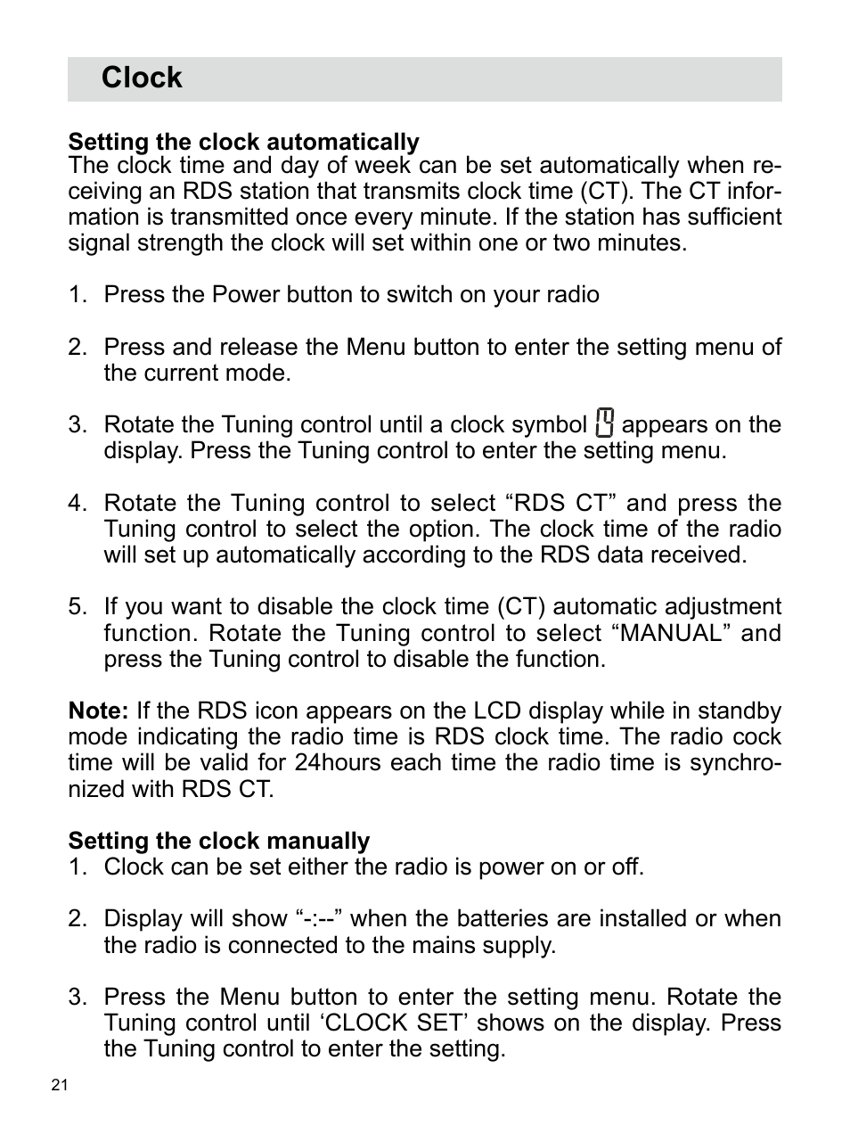Clock | Sangean U4 (V1) User Manual | Page 22 / 33