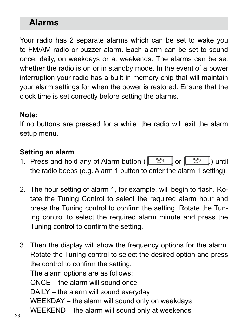 Alarms | Sangean U4 (V1) User Manual | Page 24 / 33