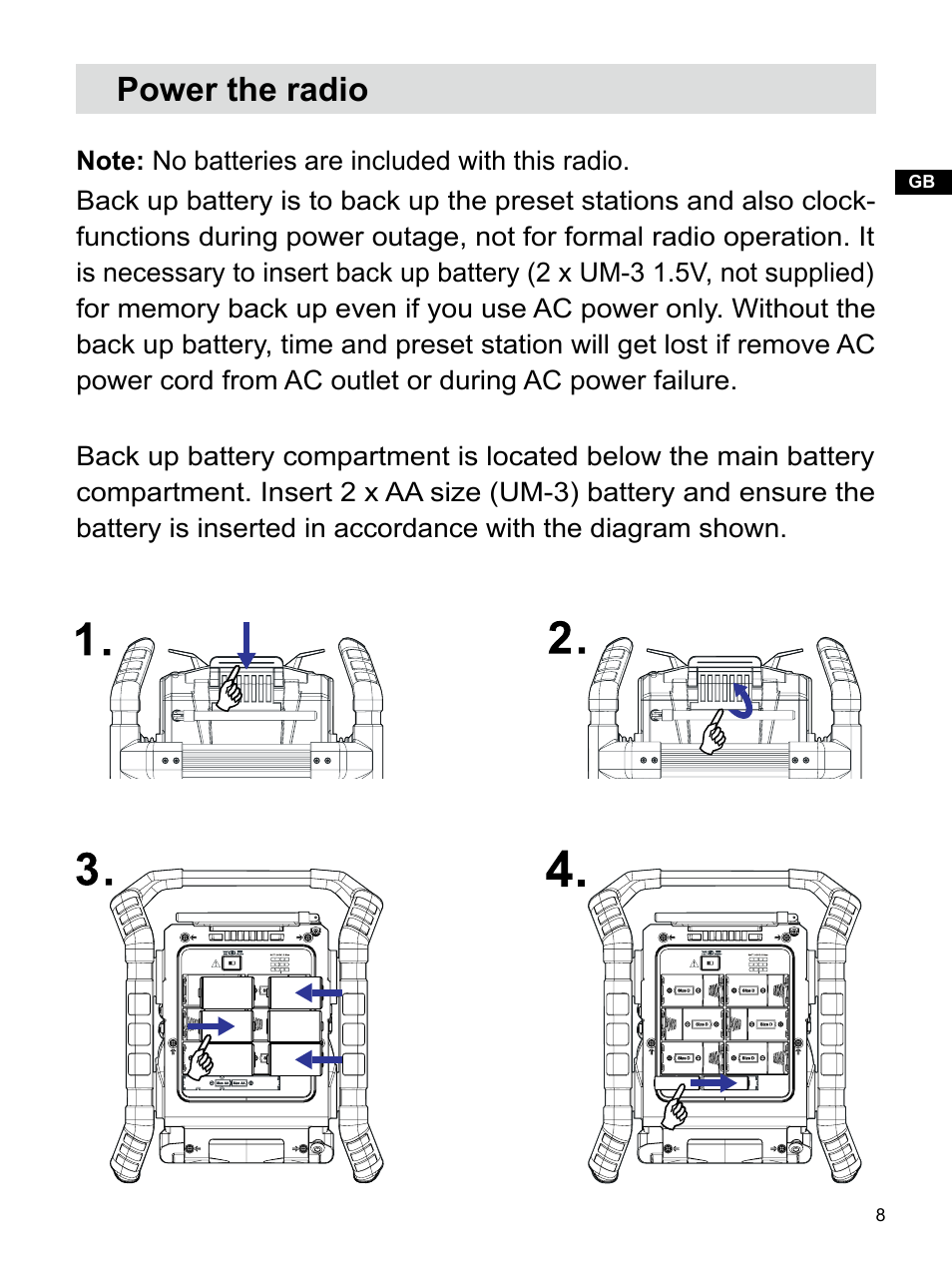 Power the radio | Sangean U4 (V1) User Manual | Page 9 / 33