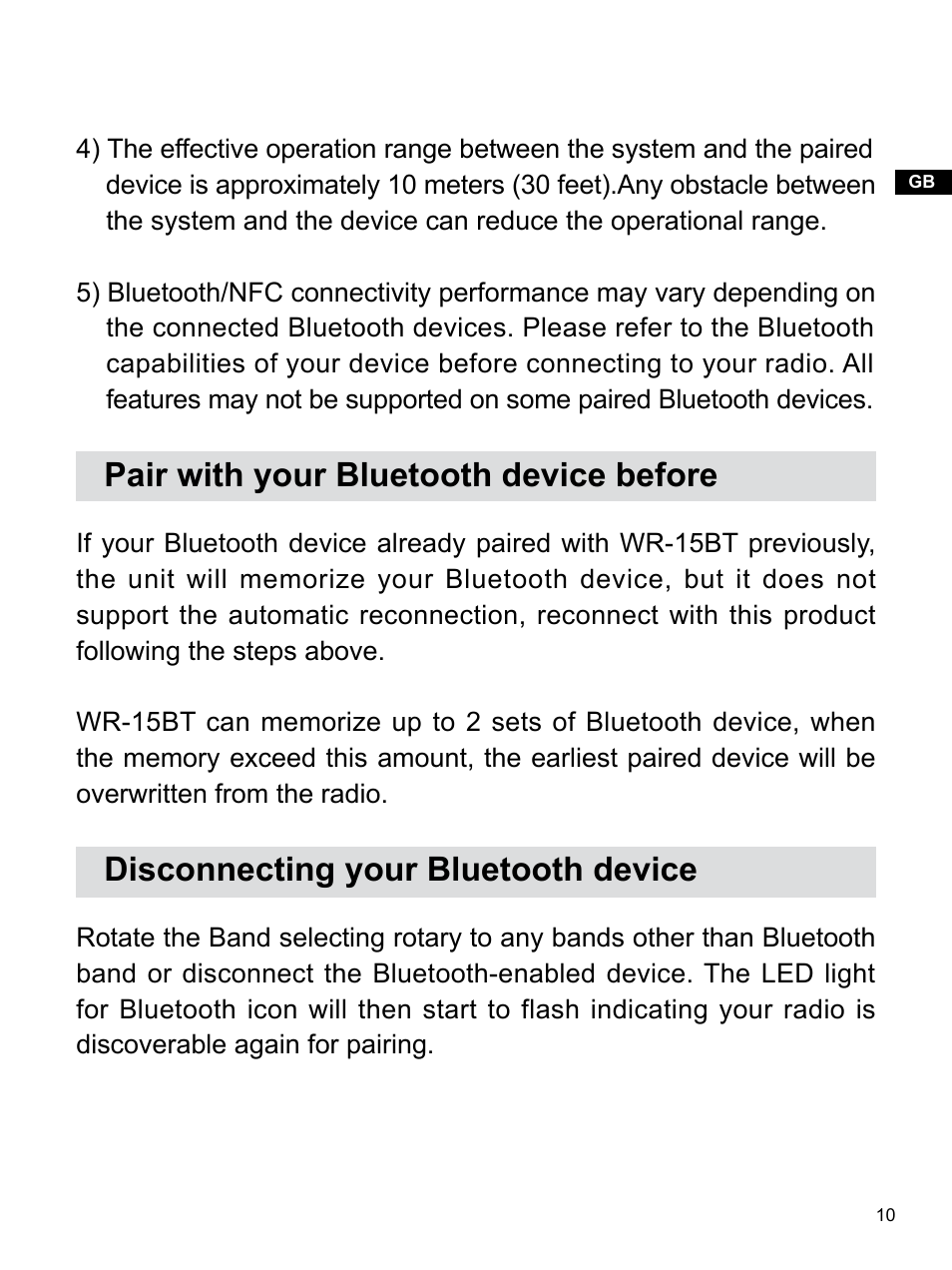 Pair with your bluetooth device before, Disconnecting your bluetooth device | Sangean WR-15 (V1) User Manual | Page 11 / 15