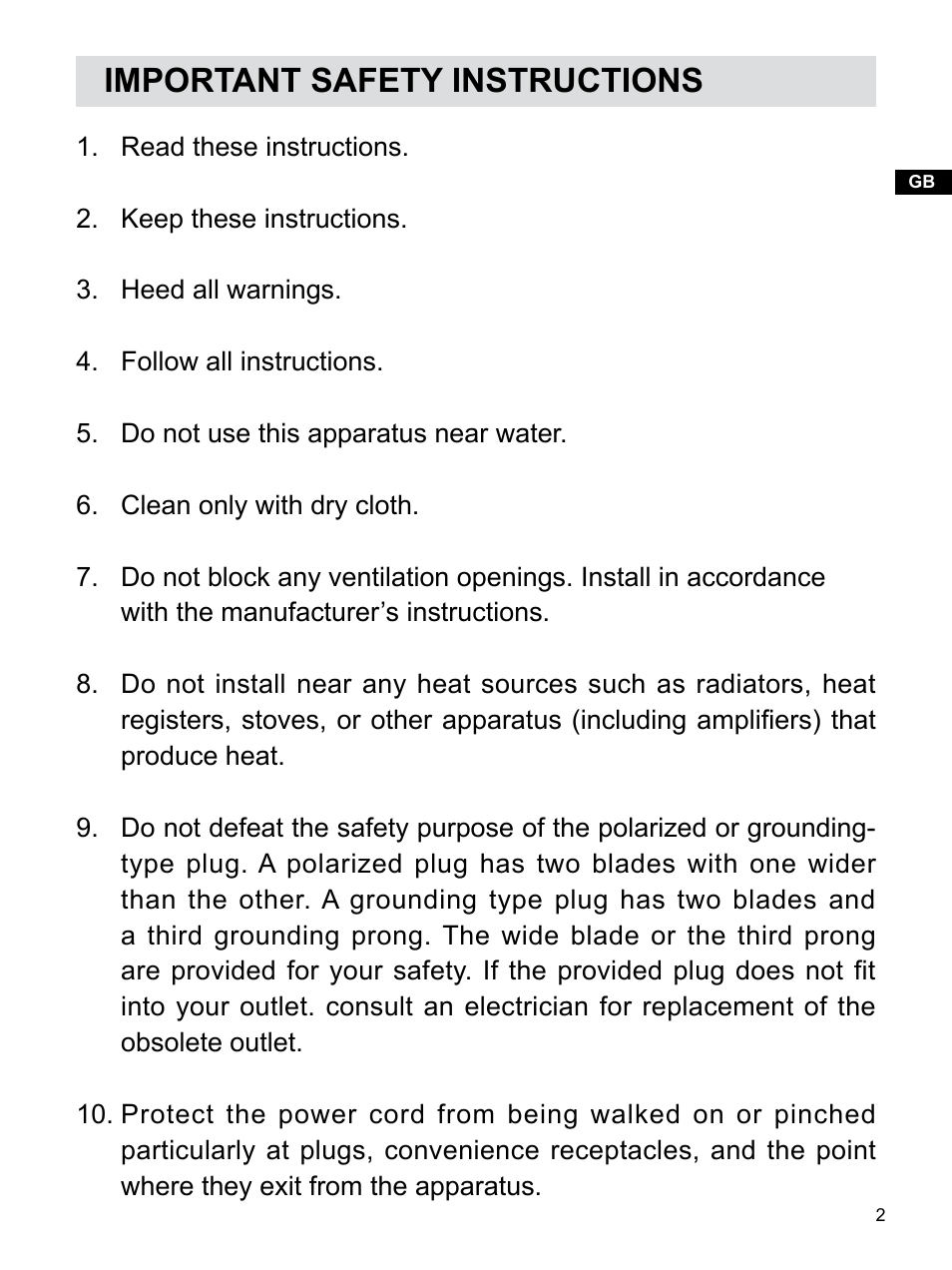 Important safety instructions | Sangean WR-15 (V1) User Manual | Page 3 / 15