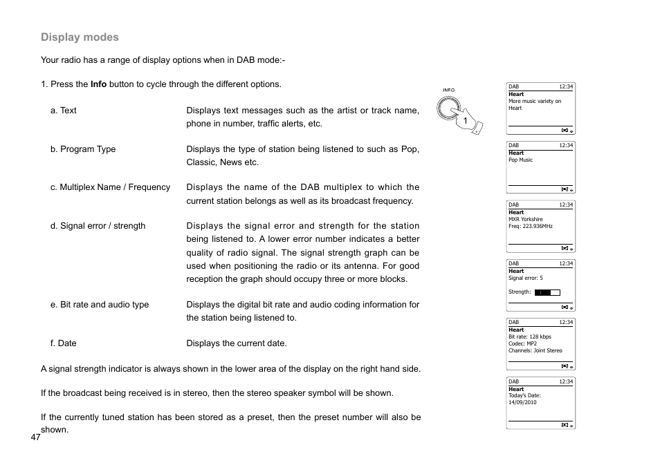 Display modes | Sangean WFR-27C (R1) User Manual | Page 48 / 87