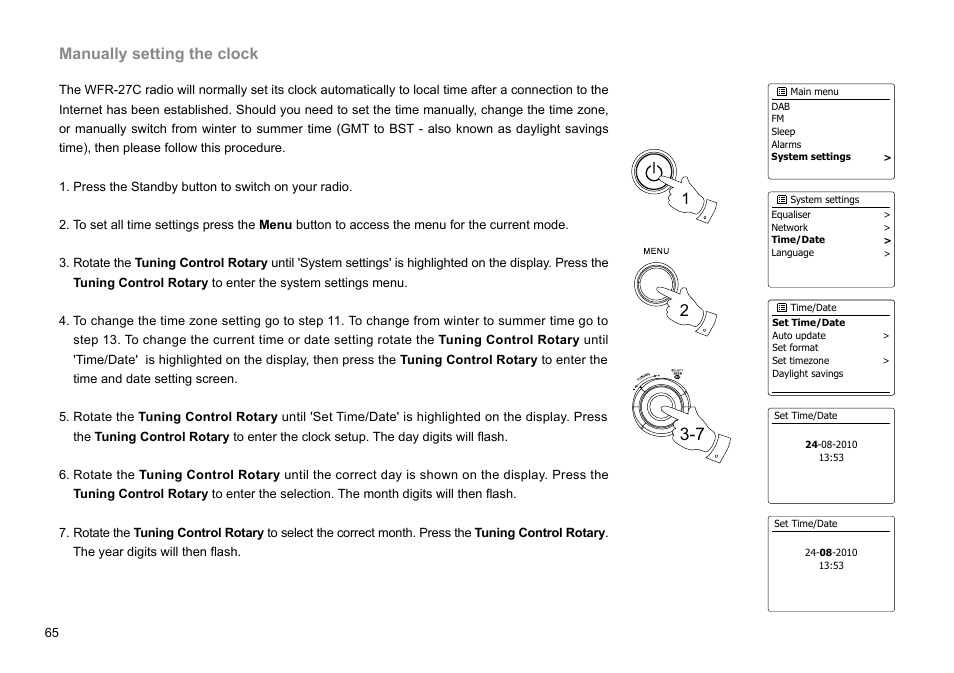 Manually setting the clock | Sangean WFR-27C (R1) User Manual | Page 66 / 87