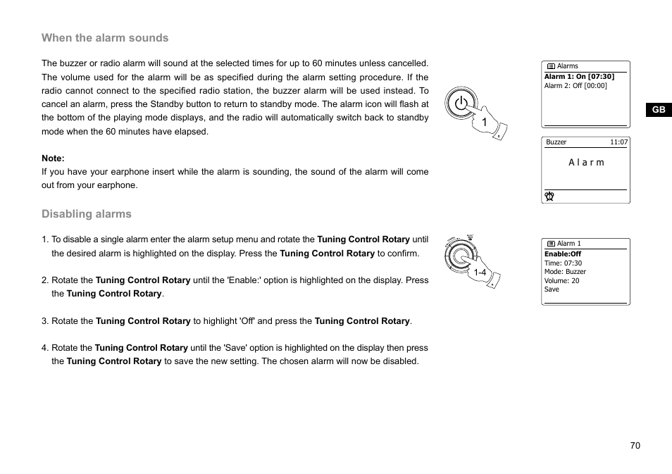 When the alarm sounds, Disabling alarms | Sangean WFR-27C (R1) User Manual | Page 71 / 87