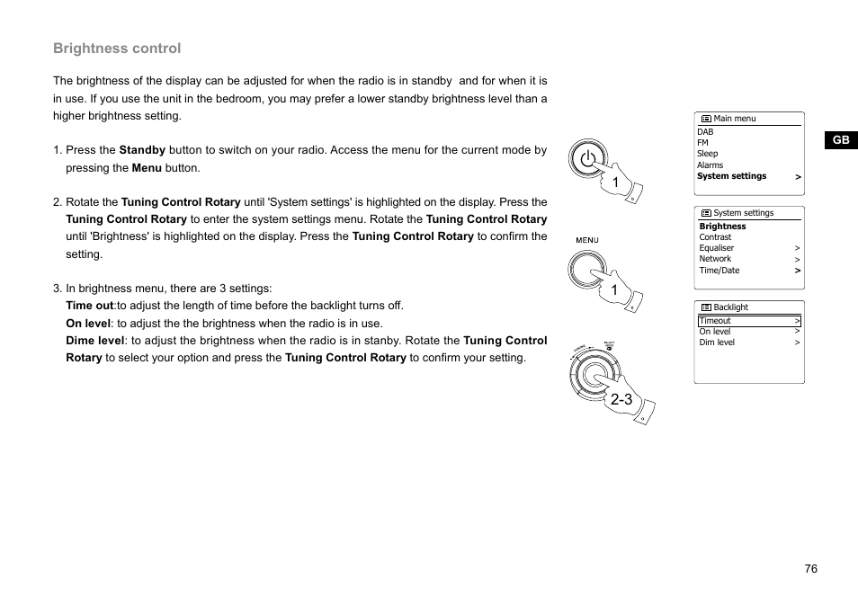 Brightness control | Sangean WFR-27C (R1) User Manual | Page 77 / 87