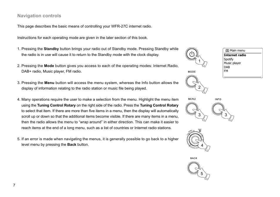 Navigation controls | Sangean WFR-27C (R1) User Manual | Page 8 / 87