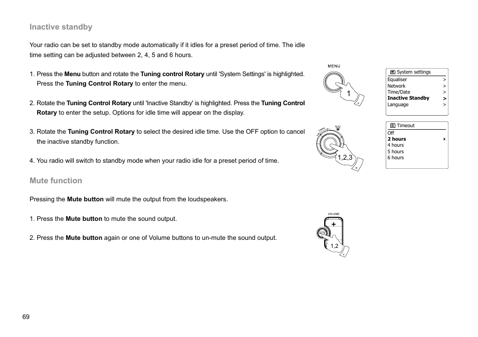 Inactive standby, Mute function | Sangean WFR-27C (V1) User Manual | Page 70 / 83