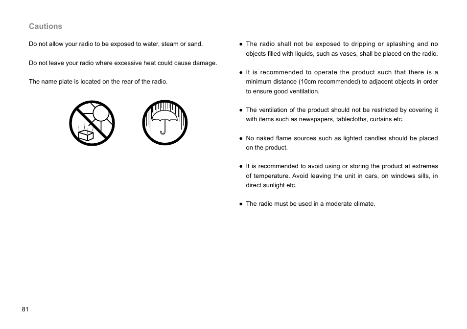 Cautions | Sangean WFR-27C (V1) User Manual | Page 82 / 83