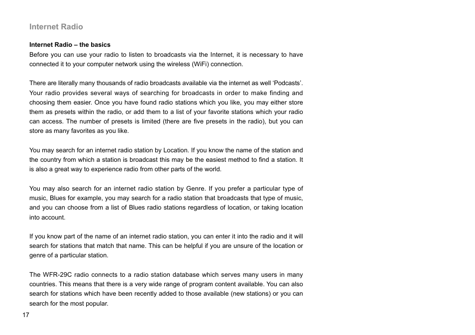 Internet radio | Sangean WFR-29C (R1) User Manual | Page 18 / 91