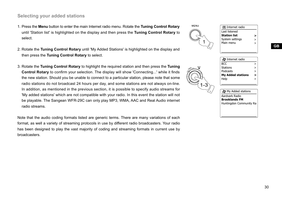 Selecting your added stations | Sangean WFR-29C (R1) User Manual | Page 31 / 91