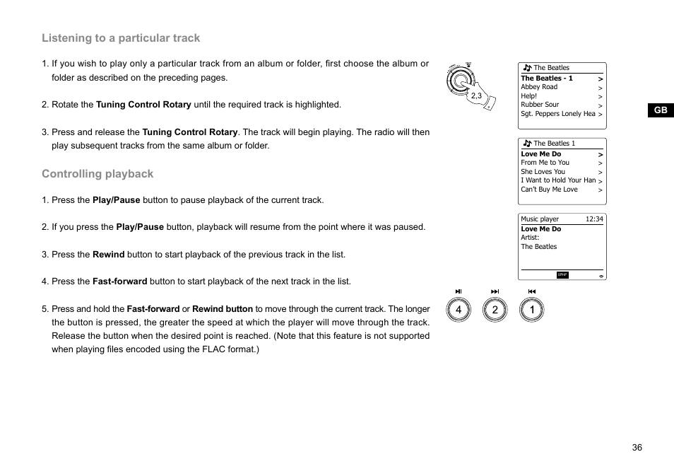 Listening to a particular track, Controlling playback | Sangean WFR-29C (R1) User Manual | Page 37 / 91