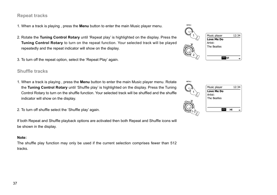 Repeat tracks, Shuffle tracks | Sangean WFR-29C (R1) User Manual | Page 38 / 91
