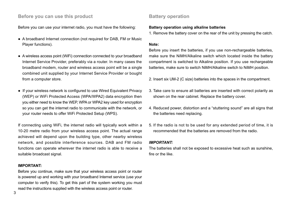 Before you can use this product, Battery operation | Sangean WFR-29C (R1) User Manual | Page 4 / 91