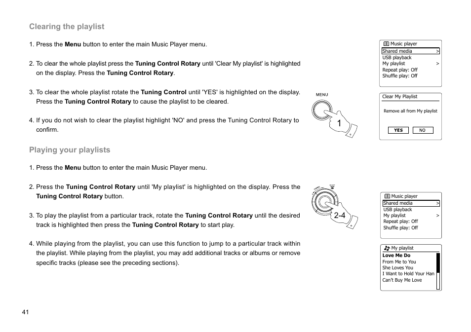 Clearing the playlist, Playing your playlists | Sangean WFR-29C (R1) User Manual | Page 42 / 91