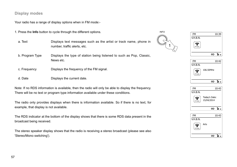 Display modes | Sangean WFR-29C (R1) User Manual | Page 58 / 91