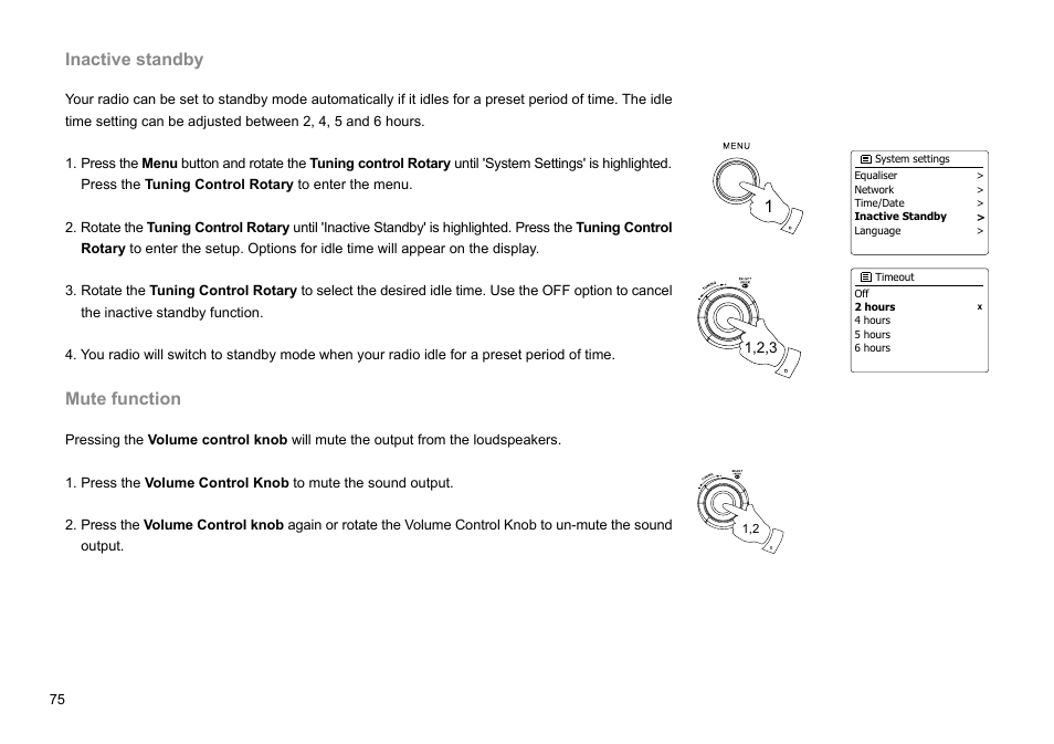Inactive standby, Mute function | Sangean WFR-29C (R1) User Manual | Page 76 / 91