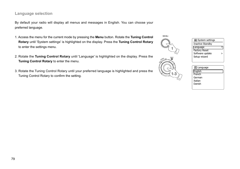 Language selection | Sangean WFR-29C (R1) User Manual | Page 80 / 91