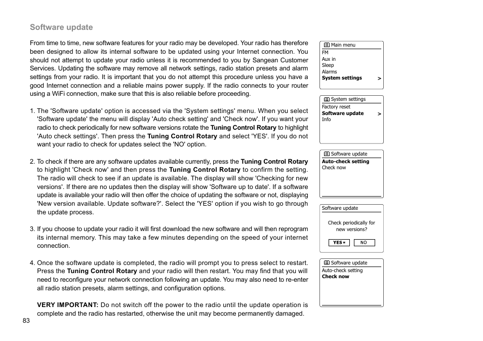 Software update | Sangean WFR-29C (R1) User Manual | Page 84 / 91