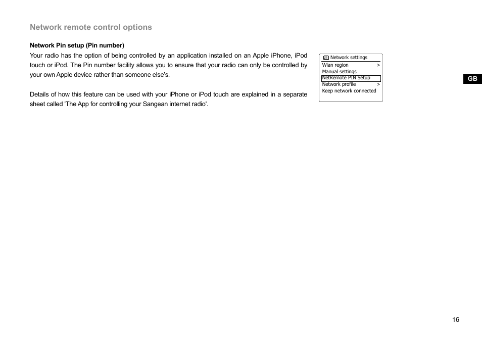 Network remote control options | Sangean WFR-29C (V1) User Manual | Page 17 / 87