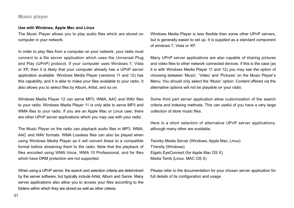 Music player | Sangean WFR-29C (V1) User Manual | Page 32 / 87